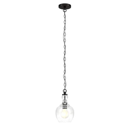 7" Wide Pendant with Glass Shade in Blackened Bronze (Blackened Bronze/Seeded / Seeded)