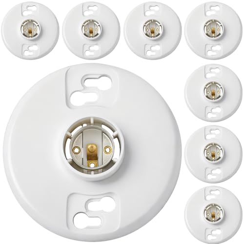 8 Pcs E26 Medium Base Light Socket Replacement (White Phenolic Resin)