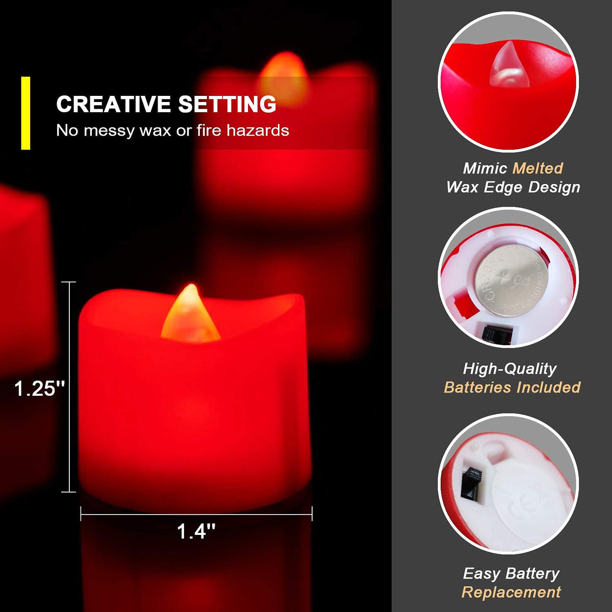 Red Flameless Battery Tea Light Candles - 24 Pack