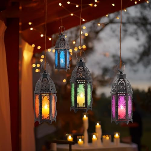 Set of 2 Moroccan Lanterns Decorative Indoor & Outdoor (Medium / Amber - 11''h)