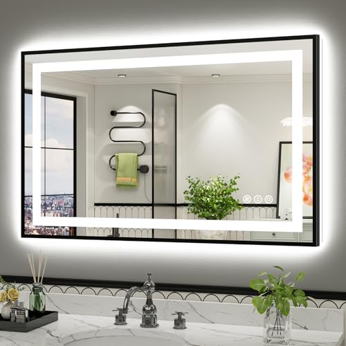 48x30 Inch LED Bathroom Mirror with Black Frame (Backlit+front Lit With Black Frame / 48"L x 30"W)
