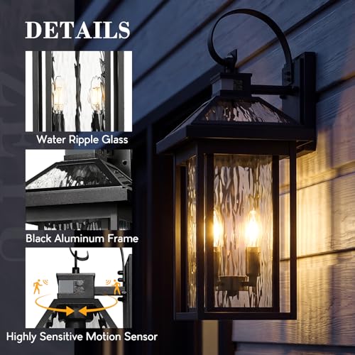 Motion Porch Light (Black - Water Ripple Glass / 22.6 Inch - Motion Sensor)