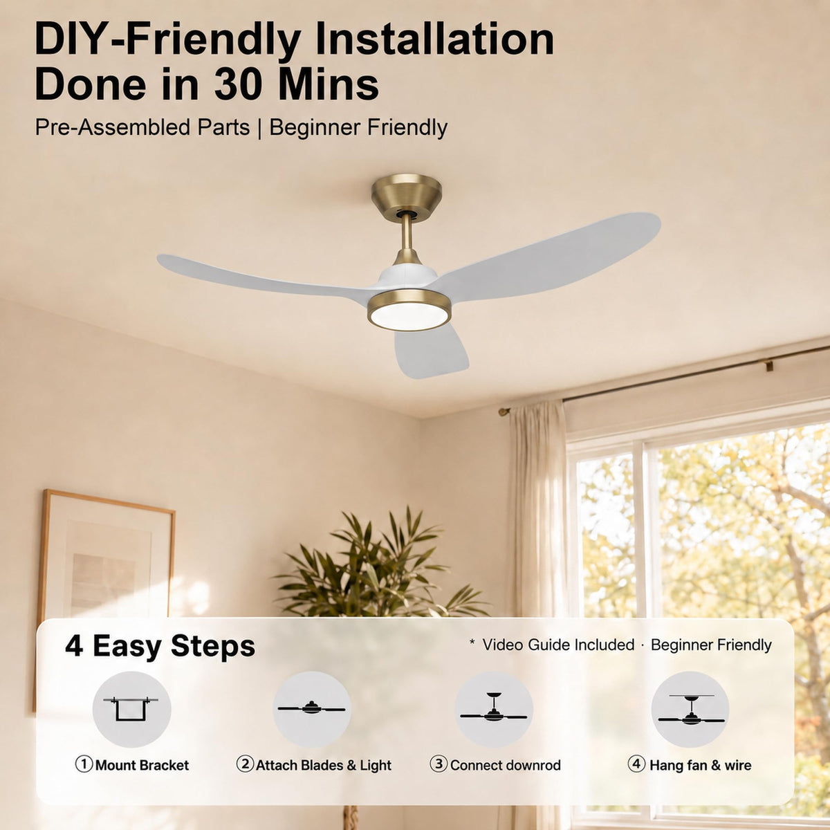 2 Pack 42 Inch Ceiling Fan with Lights (White & Gold / 42 inch)