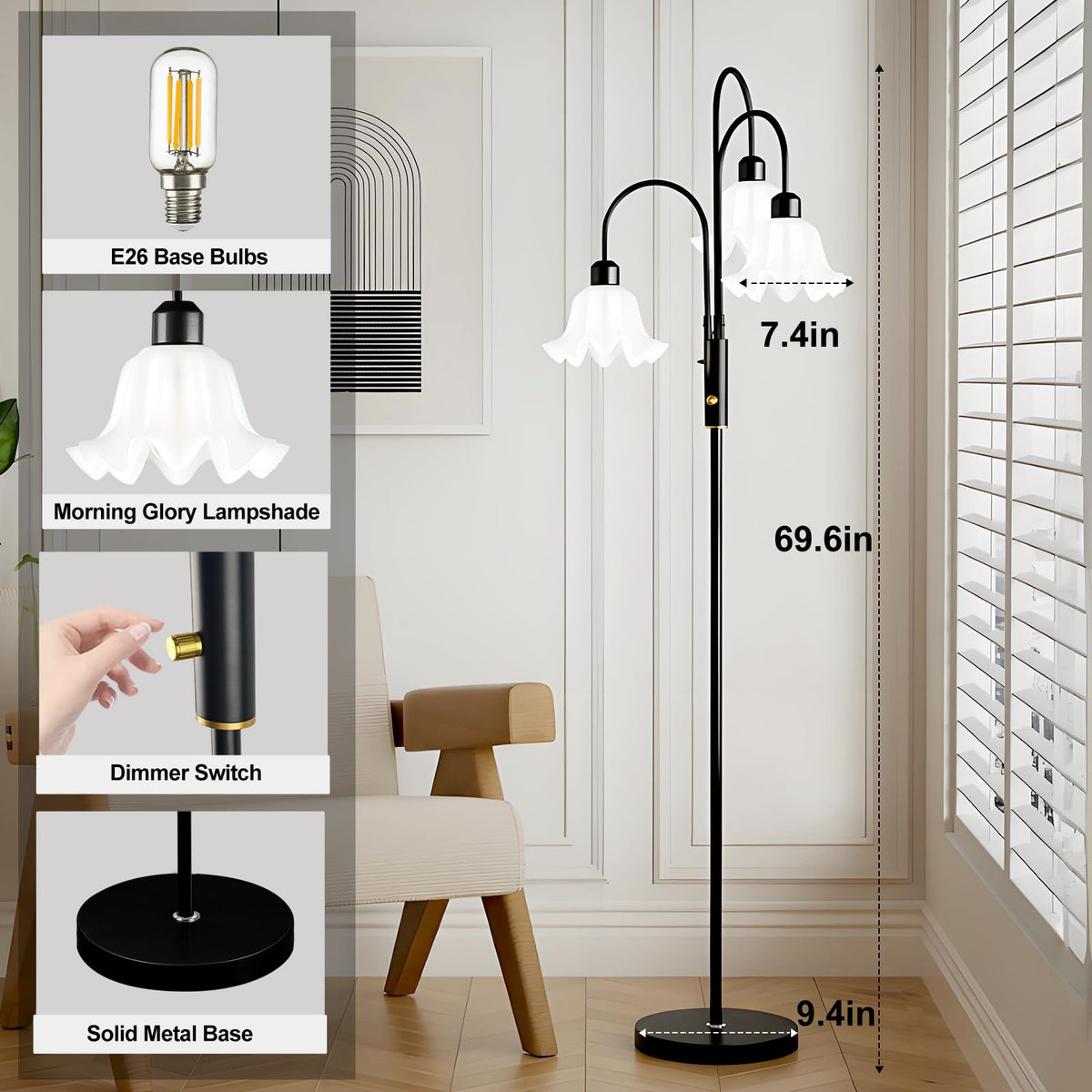 70'' Flower Floor Lamp (Black-3)