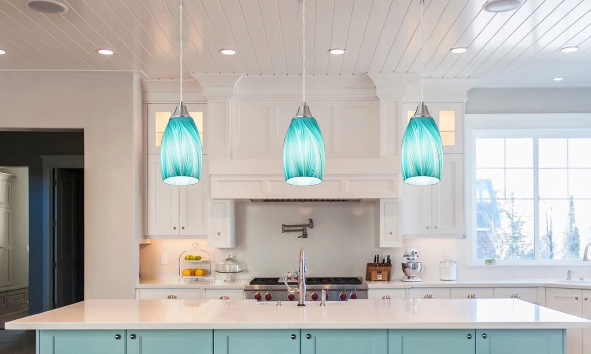 Mini Art Glass Pendant Lights Kitchen Island (Teal(Aqua)with Gold-3Packs)