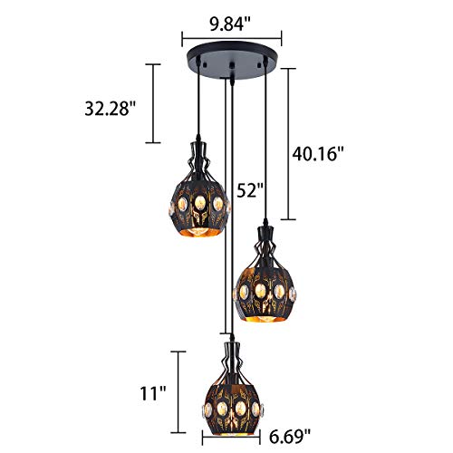 3 Light Industrial Pendant Lighting Vintage Hanging Ceiling Light Fixtures (YLC13-3HBlack)