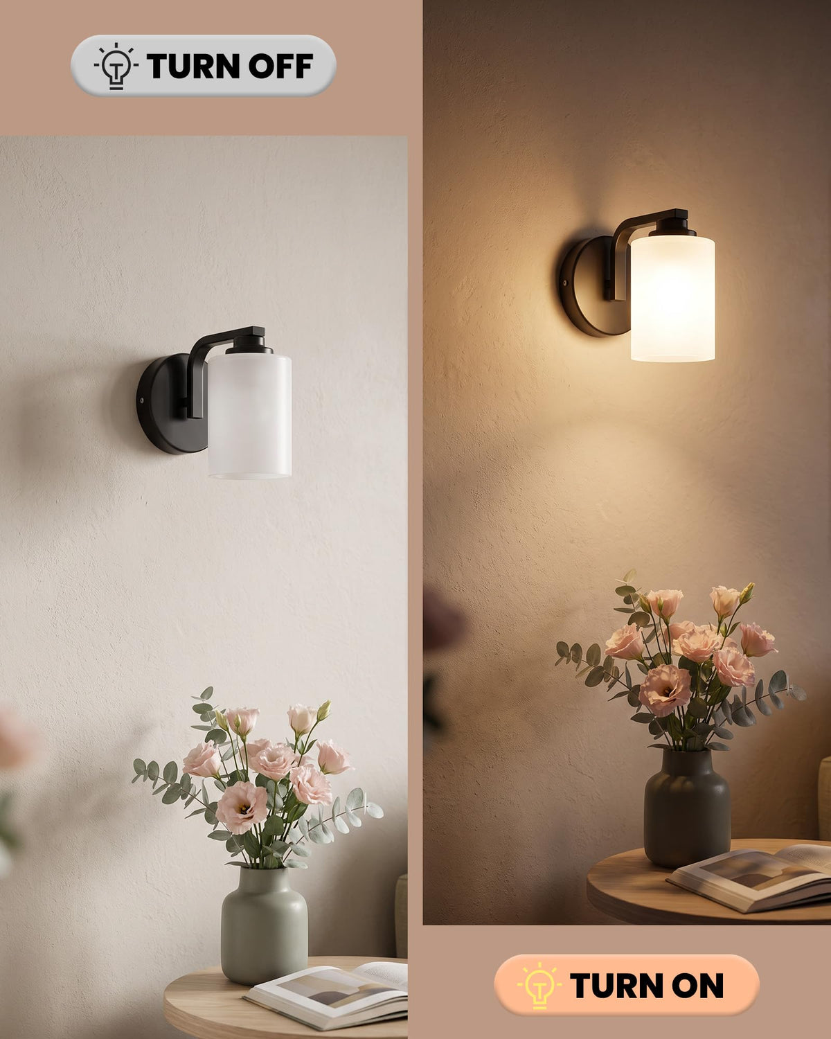 Hardwired Wall Sconces Set of Two (Black-White)