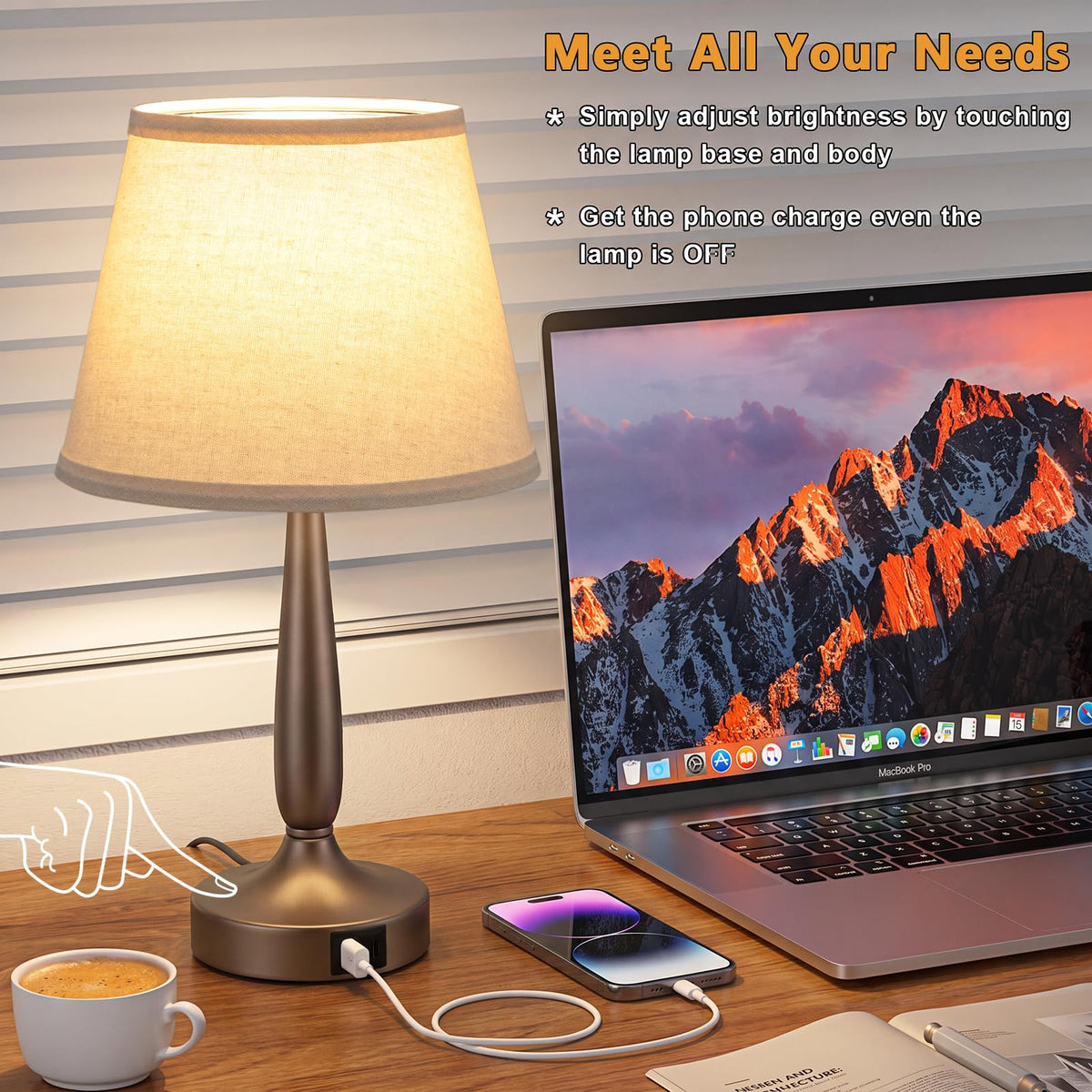 Brown Touch Table Lamp for Bedroom (Brown)