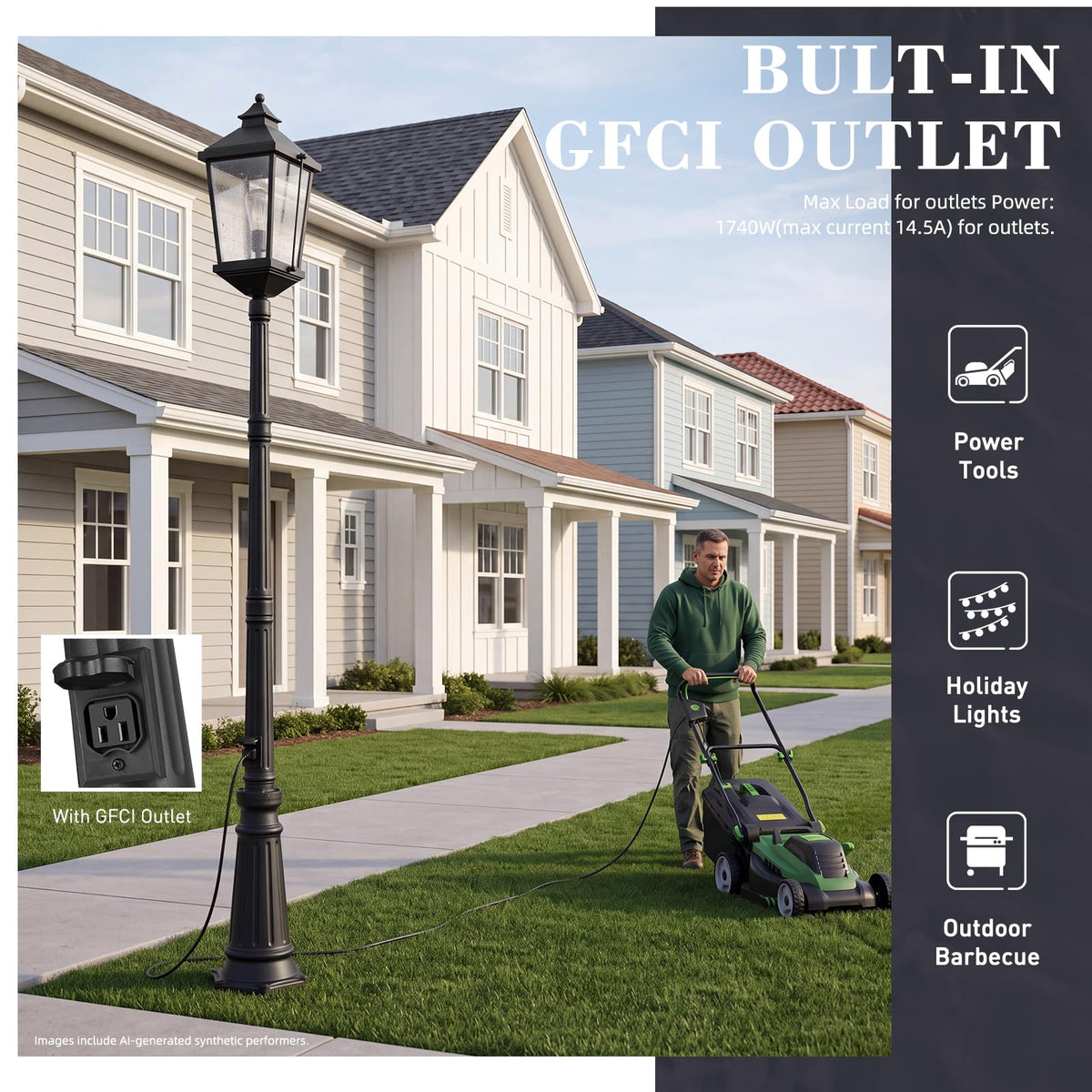 Large Dusk to Dawn Post Light with GFCI Outlet (Black - Seeded Glass / 100 Inch - Dusk to Dawn+GFCI)