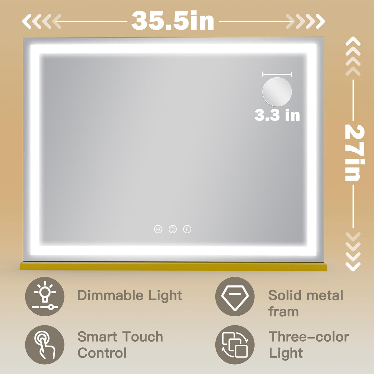 Gold Hollywood Vanity Mirror with Lights (Gold / 35"L x 27"W)