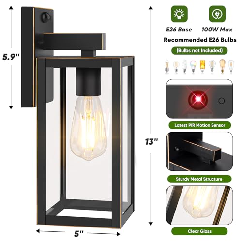 2 Pack 13” Upgraded Motion Sensor Outdoor Wall Lights (Bronze / 13in)
