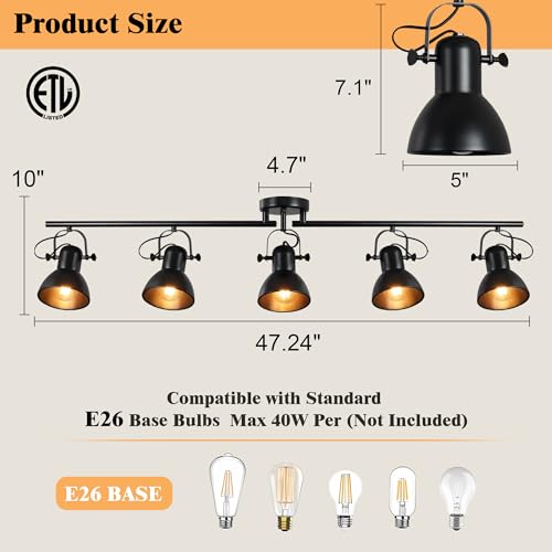 5 Light Track Lighting Fixtures Ceiling Black Track Lights 47.24" (5 Light)