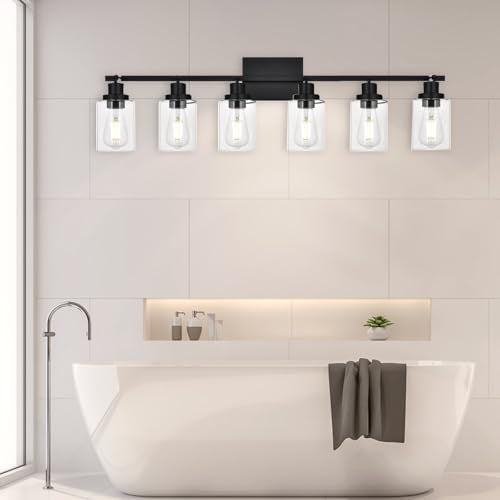 6 Light Track Lighting Kit Black Track Lighting Fixtures Bathroom Wall Sconces Ceiling Mount Kitchen Tracking Lights (Black / 6-Light)