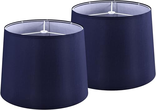 Blue Lamp Shades for Table Lamp Set of 2 (11"×13"×10"-2 PCS / Blue Natural Faux Silk)