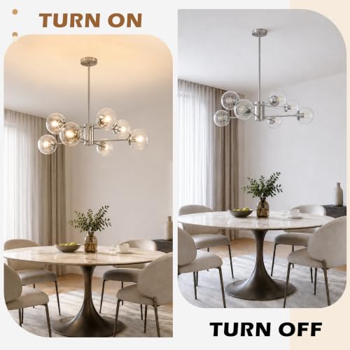 8-Light Mid-Century Modern Nickel Sputnik Chandeliers Dining Room (Clear, Nickel, L)