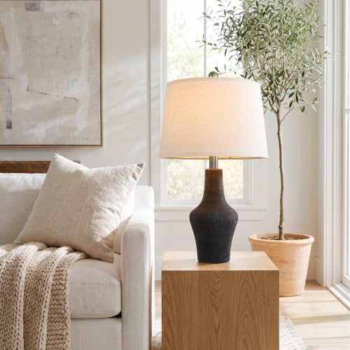 23" Farmhouse Ceramic Table Lamp Modern Bedside Lamps Matte Black (23.25" Single - Matte Black)