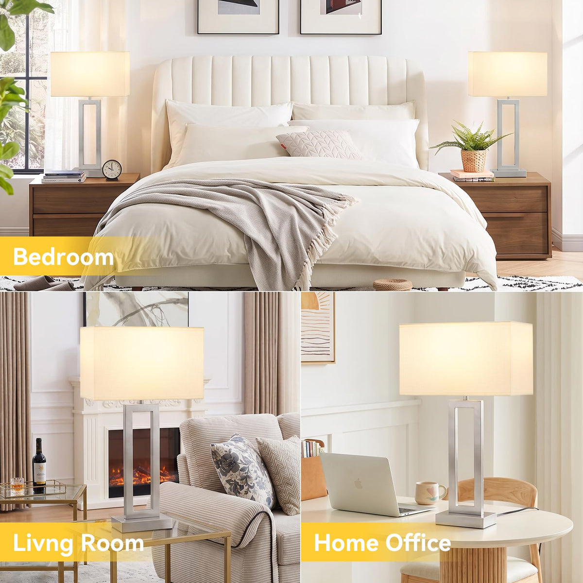 26" Tall Touch Lamps for Nightstand with USB C+A (D. White&Silver / Large(26in))