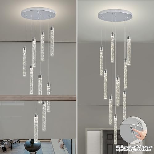 9 Lights High Ceiling Crystal Staircase Chandelier Silver (Chrome / 9 lights)