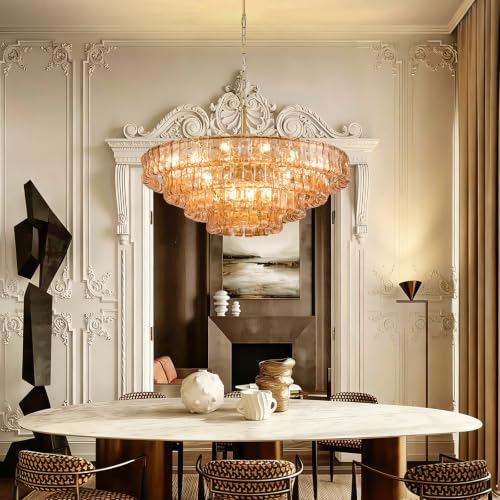 35in Large Chandelier Gold (Round Amber & Gold Chain / 35.4in)