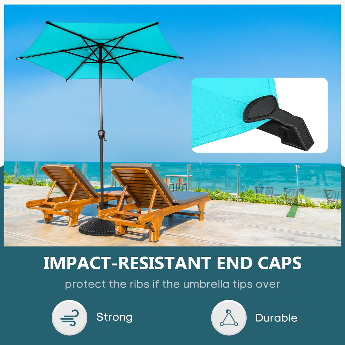 7.5FT Lyon Outdoor Patio Umbrella Outdoor Table Umbrella with Push Button Tilt and Crank Market Umbrella 6 Sturdy Ribs UV Protection Waterproof for Garden Deck Backyard Pool (7.5 FT(6 Ribs) / Turquoise)
