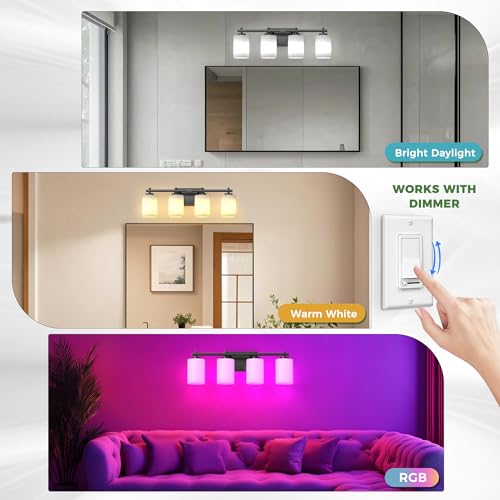 Bathroom Vanity Light Fixtures Over Mirror (Black & Milky White / 4-Light)