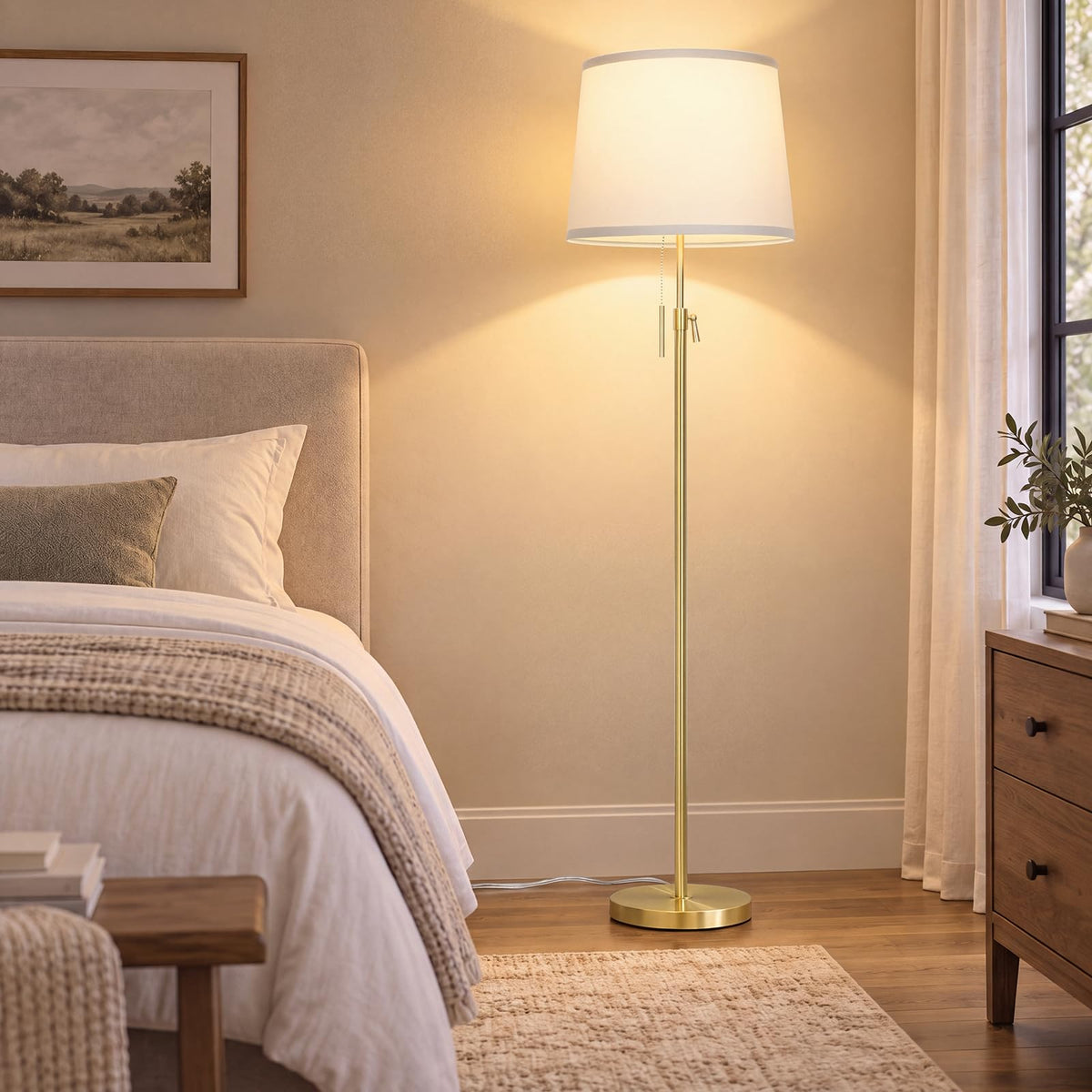 52" 63" Gold Adjustable Floor Lamp (Gold+White Linen Shade)