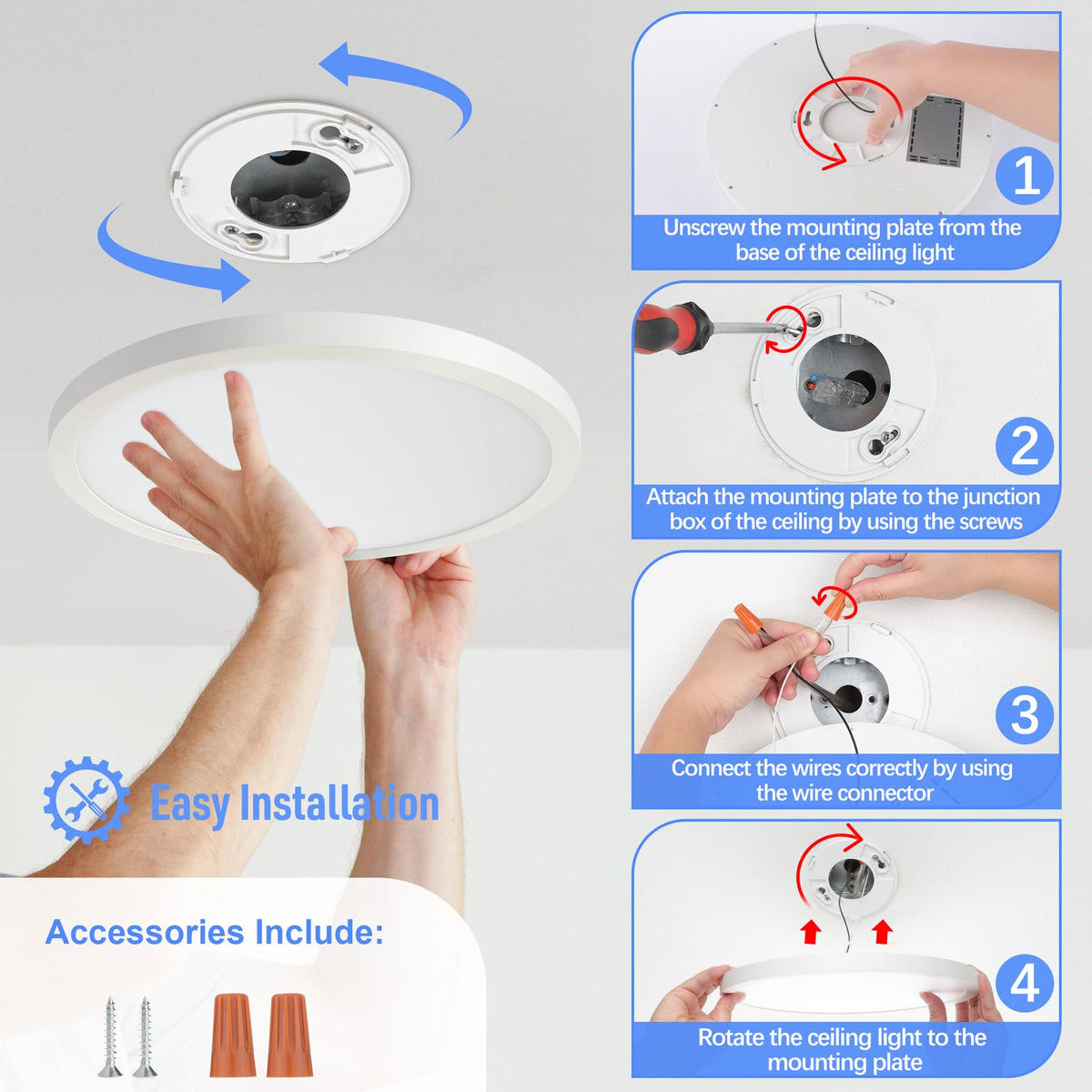 2 Pack 12" LED Flush Mount Ceiling Light 5000K (Daylight White)
