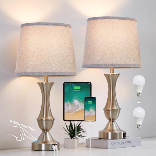 Touch Table Lamps Set of 2 (Silver,Grey / 22in)