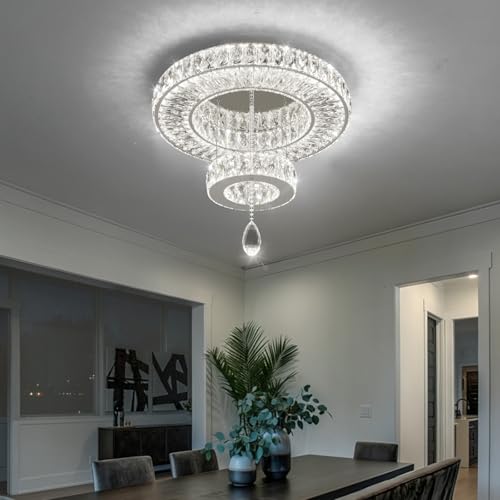 Modern Chandelier Bedroom Light Indoor LED Dimmable Lights Ceiling Chandeliers for Dining Room Kitchen Entryway Silver 25W LEDs Fixtures 2000 Lumens (Silver / W16")