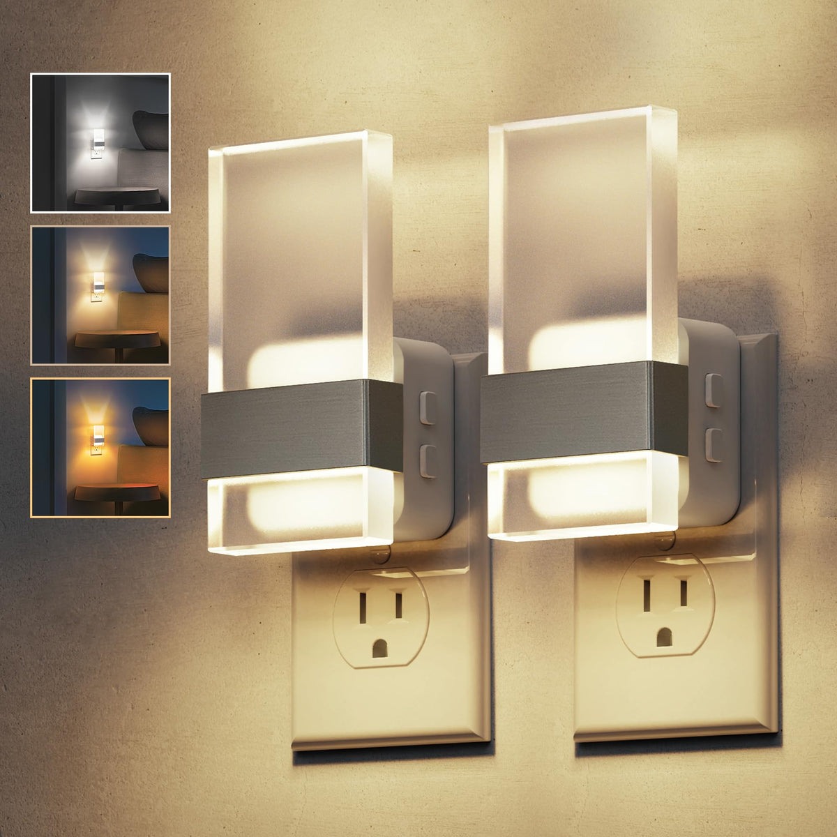 Night Light Adjustable Color Temperature Night Lights 2 Pack (Silver)