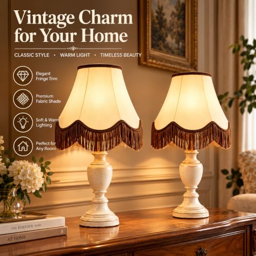 Beige Lamp Shades Set of 2 (Beige-brown fringe / 2 Pack)