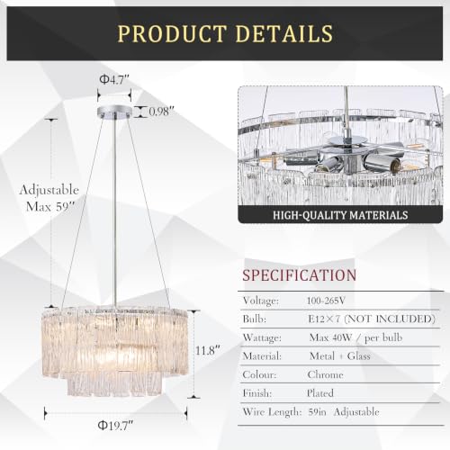 Modern 20" Crystal Glass Chandelier 7 (Chrome / Round 20”)