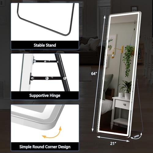 21"x 64" LED Full Length Mirror with Lights (White / 64"L x 21"W)