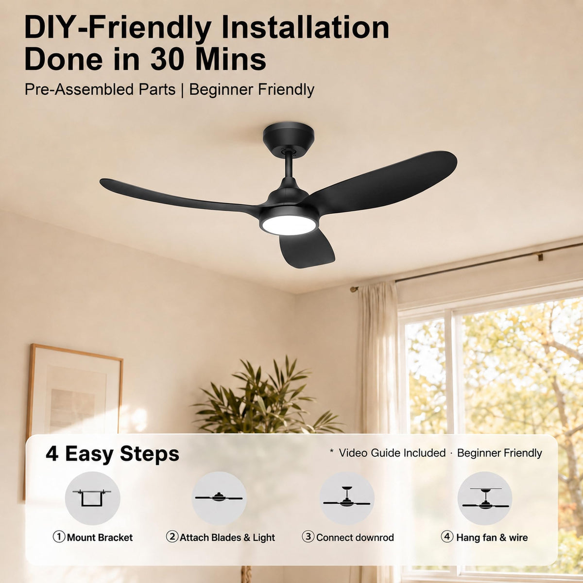 2 Pack 42 Inch Ceiling Fan with Lights (Black / 42 inch)
