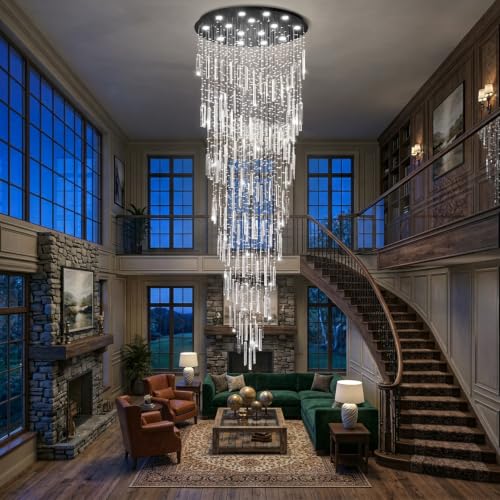 D40'' x H120'' Crystal Chandelier High Ceiling Chandeliers for Entryway Large Raindrop Chandeliers LED Dimmable Flush Mount Light Fixtures for Staircaes Foyer Hallway Living Room Bulbs Included Black (D40" x H120" Black)