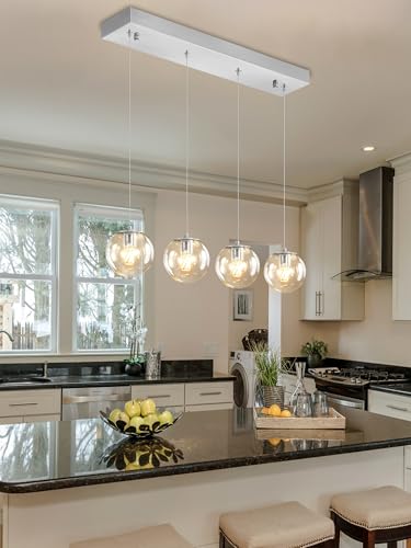 Modern Kitchen Island Lighting Linear Chandeliers for Dining Room 4 (Silver-Clear / Rectangle 4-Light)