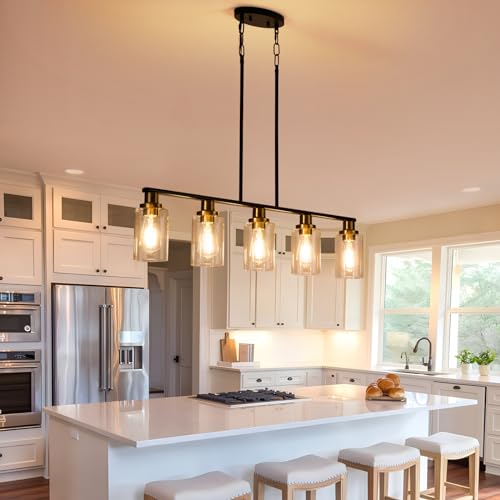 Dining Room Light Fixture (5-Light / Black & Gold)