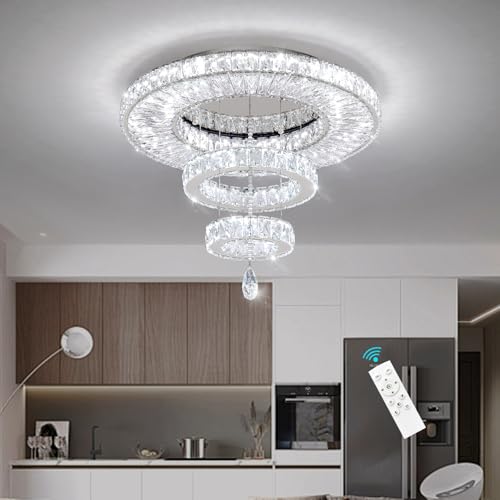 Modern Chandelier for Living Room Light Indoor LED Dimmable Lights Ceiling Chandeliers for Dining Room Bedroom Entryway Silver 45W LEDs Fixtures 3600 Lumens (Silver / W24")