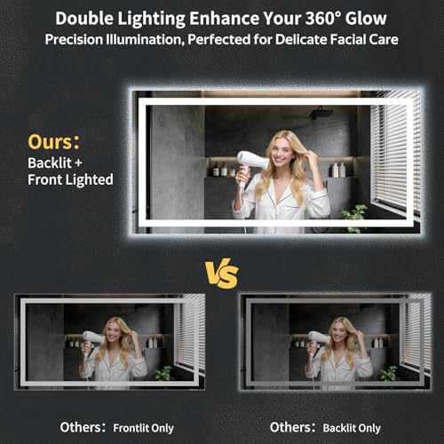 24"x60" LED Bathroom Mirror with Lights (Frontlit & Backlit / 60"L x 24"W)