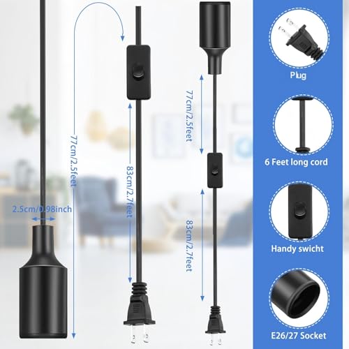 10 Pack Pendant Light Cord with Switch for E26 E27 (6 Feet)