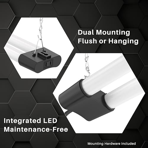 4FT 40W LED Shop Light with Inline Switch Dual Tube Lightweight Daylight White 5000K Surface or Suspension Mount for Garage Workshop Basement