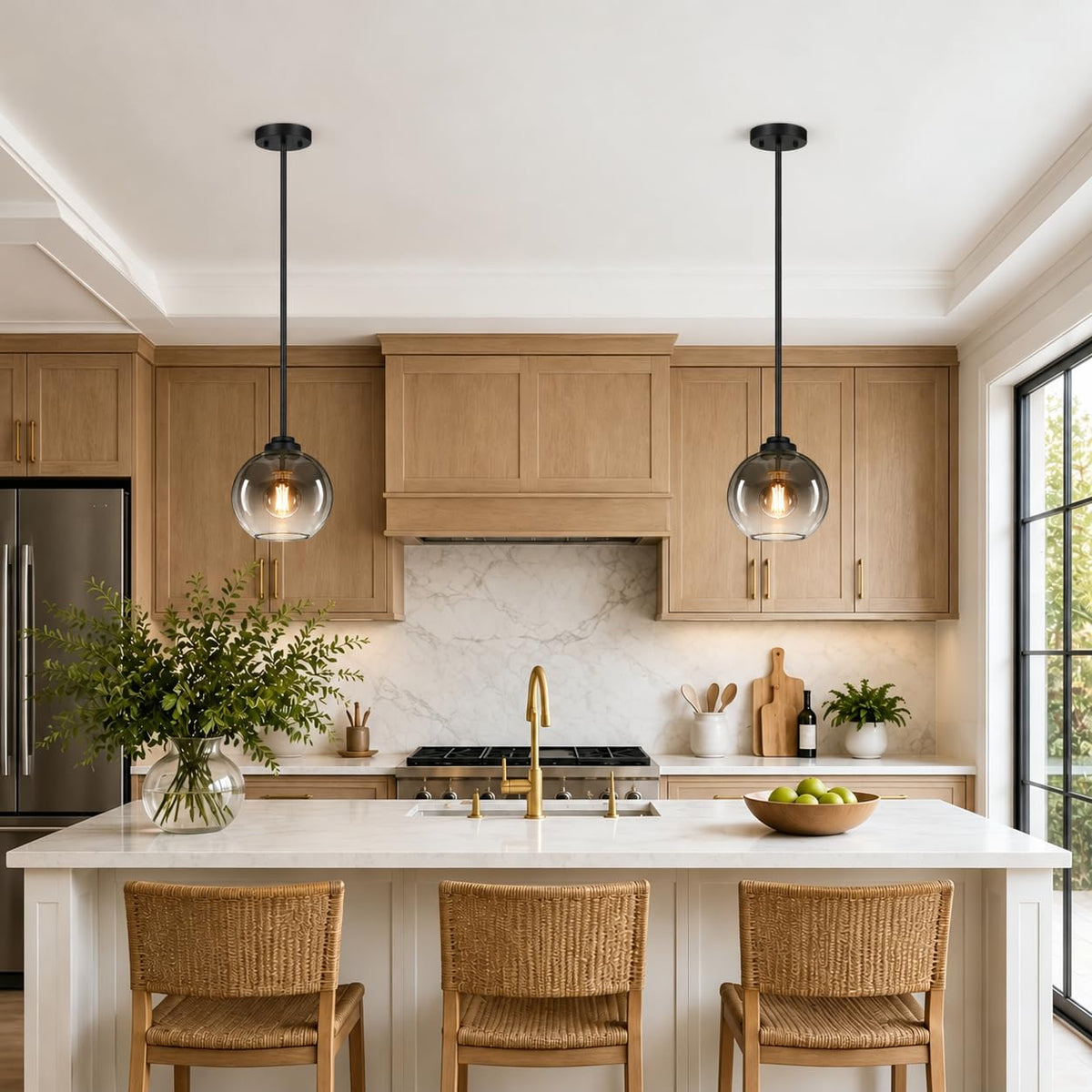 2 Pack Modern Globe Pendant Lights Kitchen Island Gradation Gray Glass (Matte Black + Gradient Gray Glass 2 Pack)