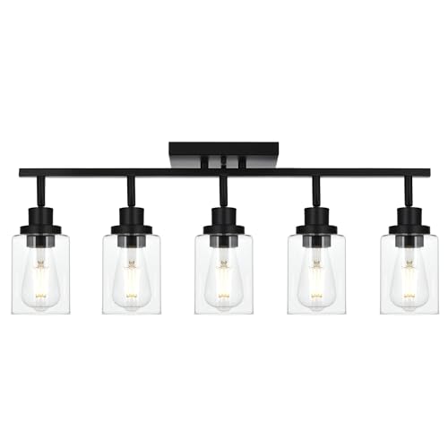 5 Light Track Lighting Kit Black Track Lighting Fixtures Bathroom Wall Sconces Ceiling Mount Kitchen Tracking Lights (Black / 5-Light)
