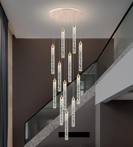 12 Lights High Ceiling Crystal Staircase Chandelier Gold (Gold / 12 lights)