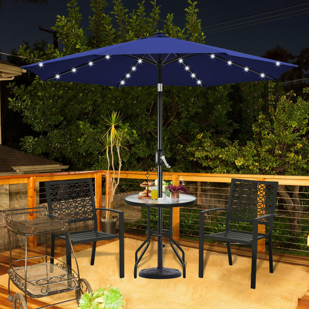 10FT Solar Patio Umbrella w (Navy Blue / 10FT)