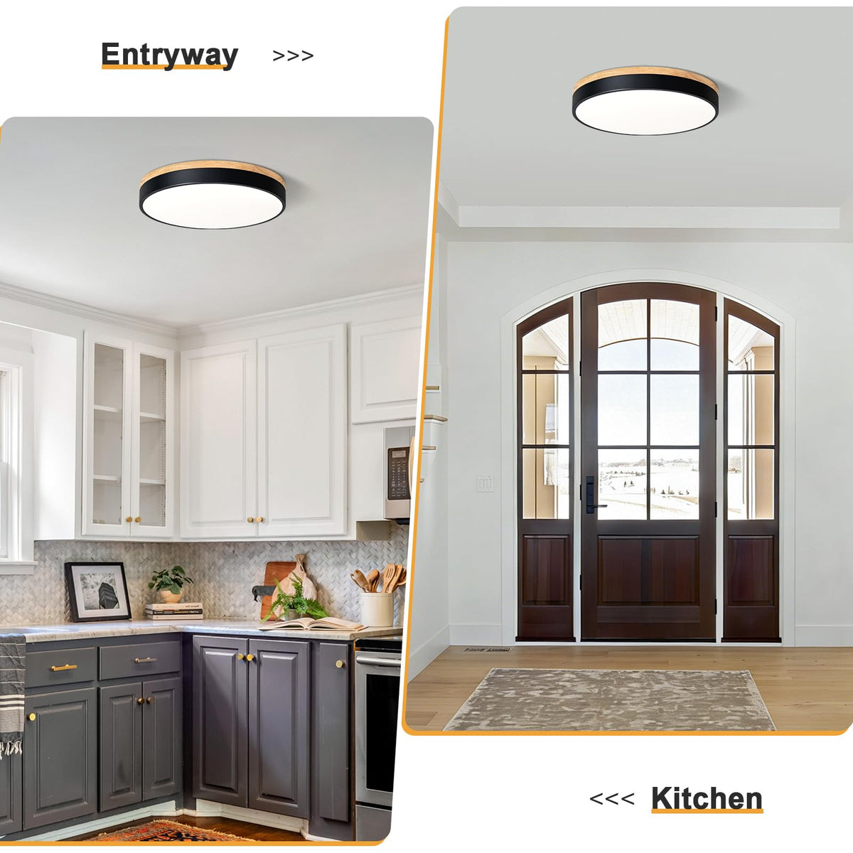Modern LED Wood Black Round Flush Mount Ceiling Light 15.74 Inch (Black- Dimmable / 15.74 Inch)