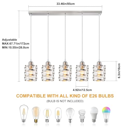 Brushed Nickel 5 Lights Modern Pendant Light for Kitchen Island (Brushed Nickel Clear Glass / 5 Light)