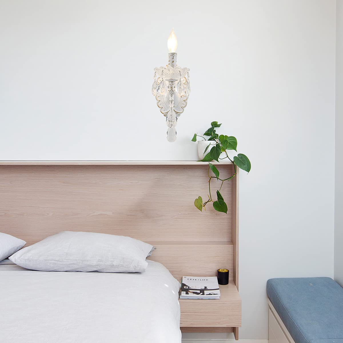 Crystal Wall Sconce Distressed White Vintage Wall Chandelier (W6039-1-White)