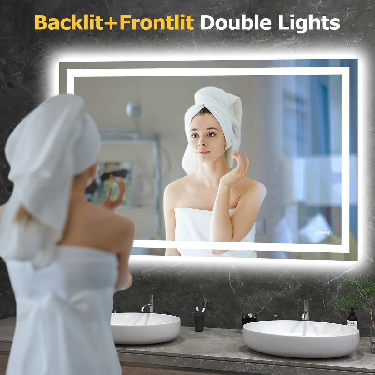 60"X40" LED Bathroom Mirror with Lights (Led Bathroom Mirror (3 Light Modes) / 60"L x 40"W)