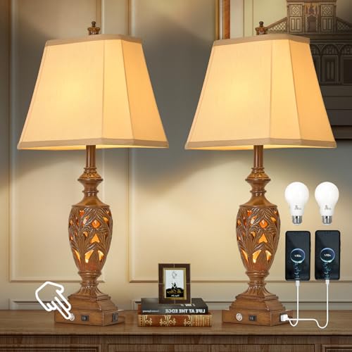 29.5" Touch Control Traditional Table Lamp Set of 2 with USB A+C (Bronze / Large)